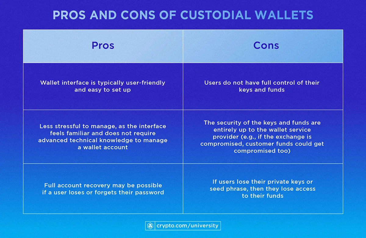pros and cons of custodial wallets comparison table