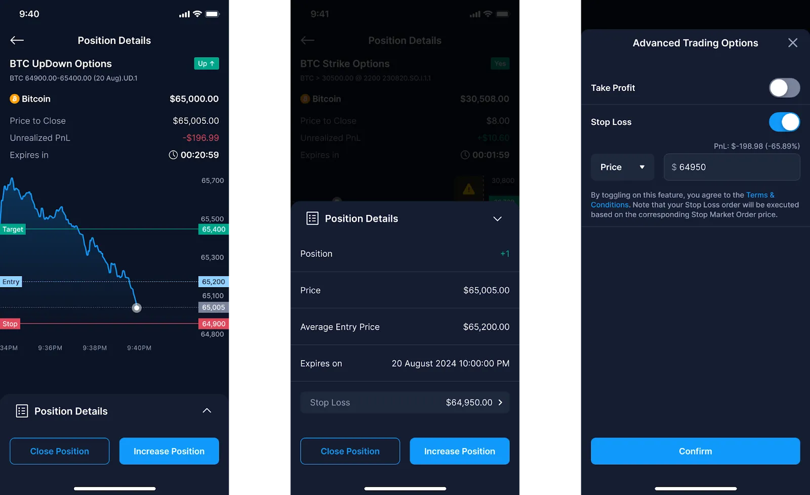 setting up stop loss take profit order for updown options step 2